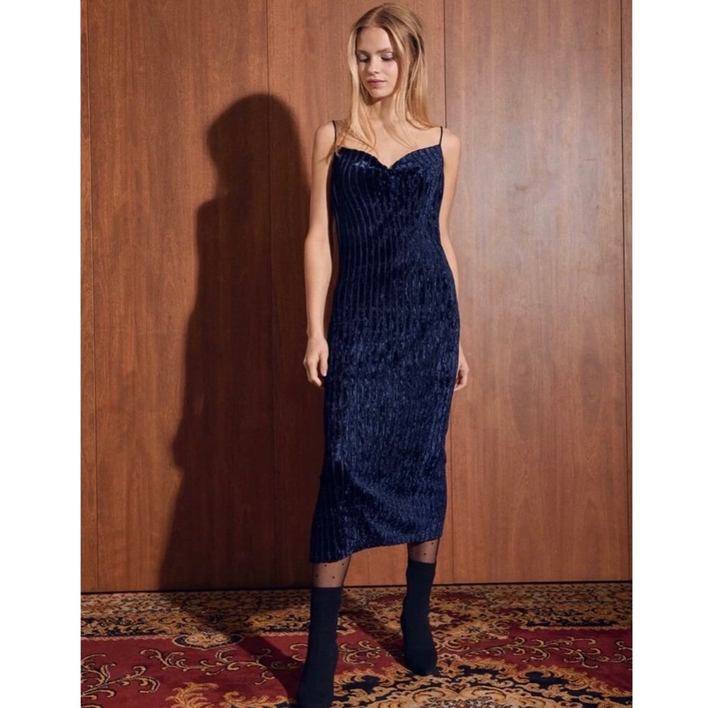 Slit Velvet Cami Midi Dress